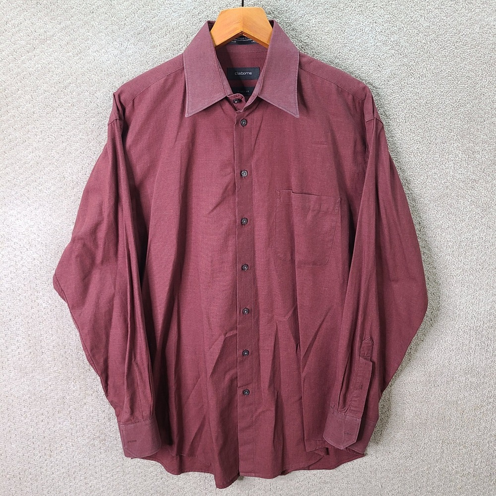 Claiborne Shirt Mens Large Red Cotton Button Down T-Weave Long Sleeve Casual